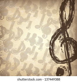Musical note over vintage background vector illustration