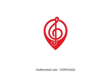 nota musical con logotipo de ubicación de mapa de pin símbolo vector ilustración de diseño