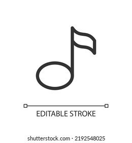 Musical note pixel perfect linear ui icon. Pitch, duration. Multimedia player. Video editor. GUI, UX design. Outline isolated user interface element for app and web. Editable stroke. Arial font used