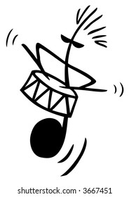 musical note with punky hair style and sunglasses playing drums (vector illustration)