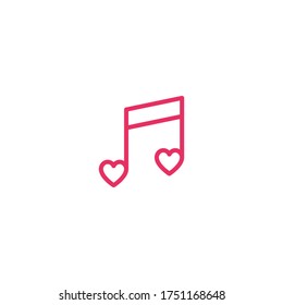 Plantilla de diseño del logotipo del vector de iconos de nota musical y calor rojo. Diseño de plantillas de música de amor. Ilustración vectorial.