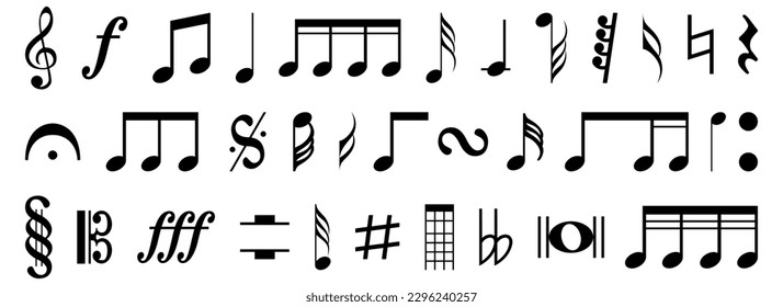 Musical note sign collection. Set of black music note icons