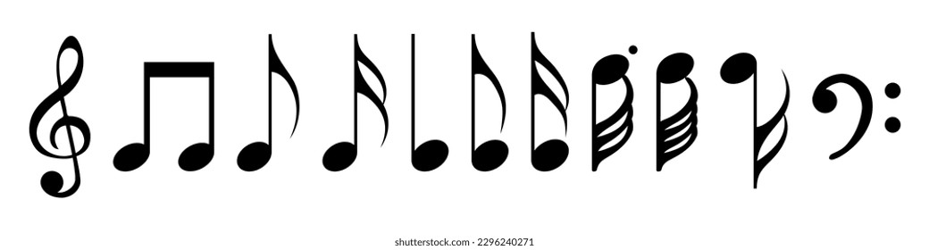 Musical note sign collection. Set of black music note icons