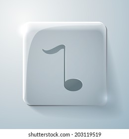 musical note sign. Glass square icon with highlights