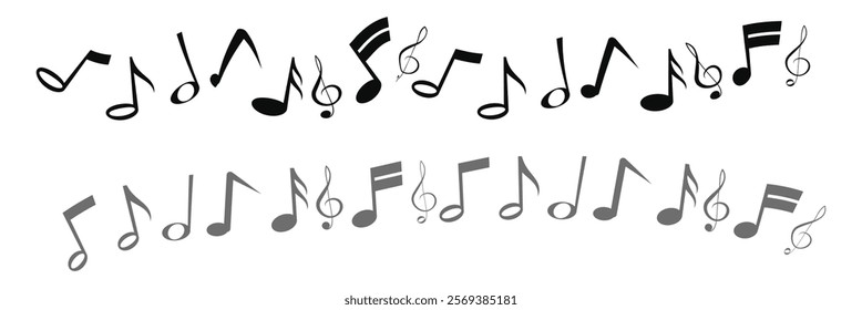 Musical Note Sign Treble Clef. Kids pencil textured symbols. Freehand pastel childish hand drawn. School paintbrush doodle collection. Music notes vector.