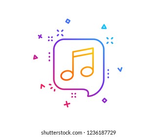 Musical note in speech bubble line icon. Music sign. Gradient line button. Musical note icon design. Colorful geometric shapes. Vector