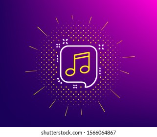 Musical note in speech bubble line icon. Halftone pattern. Music sign. Gradient background. Musical note line icon. Yellow halftone pattern. Vector