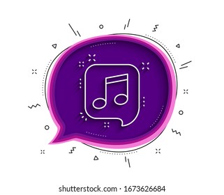 Nota musical en el icono de la línea de burbuja del habla. Burbuja de chat con sombra. Signo musical. Icono de nota musical en línea delgada. Vector
