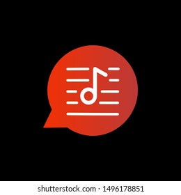 Musical note in speech bubble simple colorful icon isolated on black.