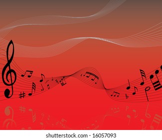 Musical note staff on the red background