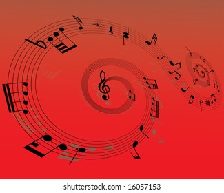 Musical note staff on the red background