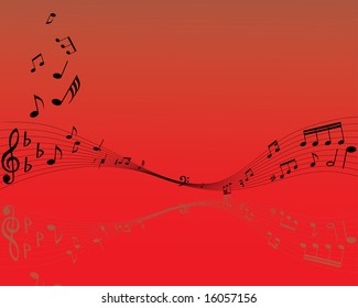Musical note staff on the red background