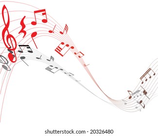 Musical note staff on the red background