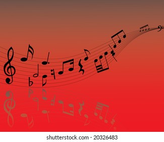 Musical note staff on the red background