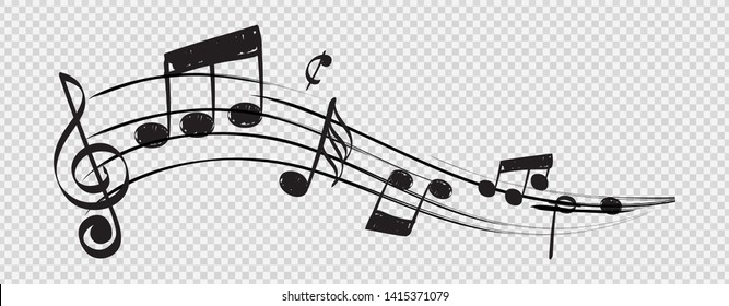 Musical note. Staff treble clef notes musician concept vector isolated on transparent background. Illustration of music sound, tune bass treble - Shutterstock ID 1415371079
