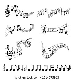 Musical note. Staff treble clef notes musician concept vector isolated on transparent background. Illustration of music sound, tune bass treble