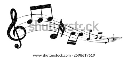 Musical note. Staff treble clef notes musician concept vector isolated on transparent background. Illustration of music sound, tune bass treble, vector illustration.