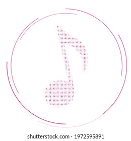 The musical note symbol filled with pink dots. Pointillism style. Vector illustration on white background
