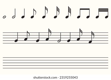 Musical note symbols and duration lengths of notes. Music math question. Musical note.