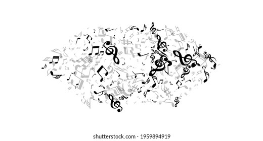 Musical note symbols vector backdrop. Sound composition signs explosion. Digital music pattern. Vintage note symbols elements with treble clef. Banner graphic design.