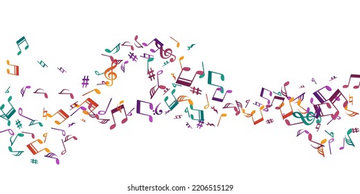 Musical note symbols vector backdrop. Song notation signs explosion. Festival music wallpaper. Retro note symbols elements with sharp. Concert poster graphic design.