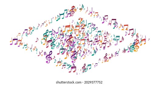 Símbolos de nota musical fondo vectorial. La composición sonora indica explosión. Patrón musical de jazz. Símbolos de notas aisladas con siluetas afiladas. Fondo del cartel.