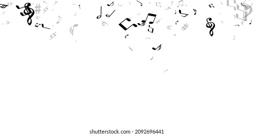 Musical note symbols vector background. Melody recording signs swirling. Festival music pattern. Isolated note symbols silhouettes with sharp. Album cover background.