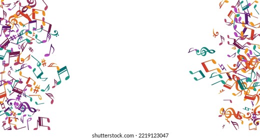 Musical note symbols vector background. Song notation signs burst. Pop music concept. Modern note symbols signs with pause. Banner background.