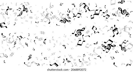 Diseño vectorial de símbolos de notas musicales. Aparecieron señales de grabación de audio. Papel tapiz de música pop. Símbolos de notas antiguas con colores de trazo. Fondo del volante del partido.