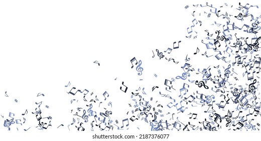 Diseño vectorial de símbolos de notas musicales. Señales de grabación melódica dispersas. Ilustración de música pop. Símbolos de notas modernas con colores tristes. Pancarta de fondo del concierto.