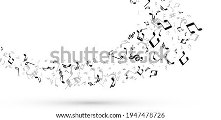 Musical note symbols vector design. Melody recording elements swirling. Digital music concept. Vintage note symbols signs with flat. Album cover backdrop.