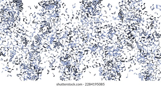 Ilustración vectorial de símbolos de notas musicales. Los elementos de notación sinfónica se dispersan. Concepto de música digital. Símbolos de nota gruesa con arañazos tribles. Fondo de la portada del álbum.