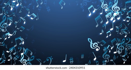 Ilustración vectorial de símbolos de notas musicales. Sustitución de elementos de notación melódica. Patrón musical de fiesta. Símbolos de nota ondulada con la barra de bajo. Fondo del afiche del concierto.