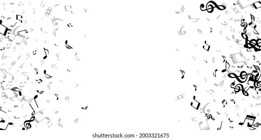 Fondo de pantalla de símbolos de notas musicales vectoriales. Señales de grabación de audio dispersas. Ilustración de música pop. Símbolos de nota retro con signos afilados. Diseño gráfico de portada del álbum.