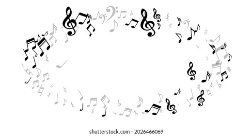 Musical note symbols vector wallpaper. Melody notation elements placer. Jazz music wallpaper. Isolated note symbols silhouettes with treble clef. Banner graphic design.