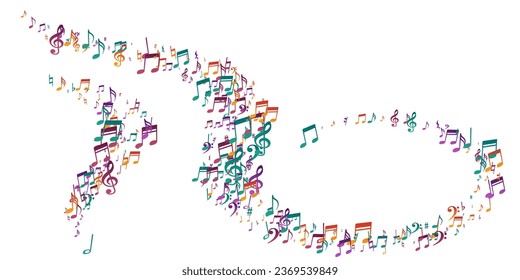 Musical note symbols vector wallpaper. Song notation signs placer. Digital music pattern. Retro note symbols signs with bass clef. Party flyer background.