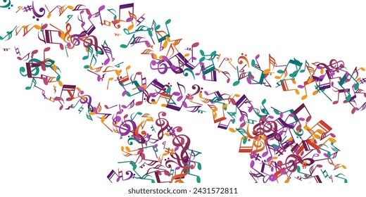 Musical note symbols vector wallpaper. Melody recording elements explosion. Digital music concept. Vintage note symbols silhouettes with bass clef. Album cover backdrop.