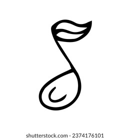 Musical note, vector contour drawn by hand. Design, template, clipart, logo, icon, sketch.