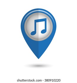 Musical note - vector icon;  blue map pointer