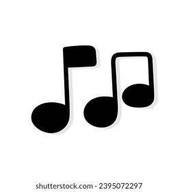 Musical note vector icon in doodle style. Symbol in simple design. Cartoon object hand drawn isolated on white background.