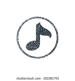 Musical note, vector icon with hand drawn lines texture.