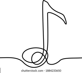 Musical  note vector illustration, single one continuous line art drawing style. Minimalism sign and symbol of music. Note vector illustration with single one continuous line art drawing style.