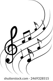 Musical note. Vector isolated on transparent background. Illustration of music sound, tune bass treble. Vector EPS 10