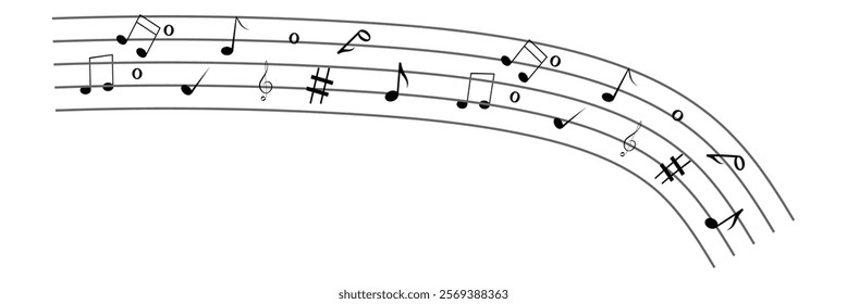 Musical note. Vector isolated on transparent background. Illustration of music sound, tune bass treble. Music notes vector.