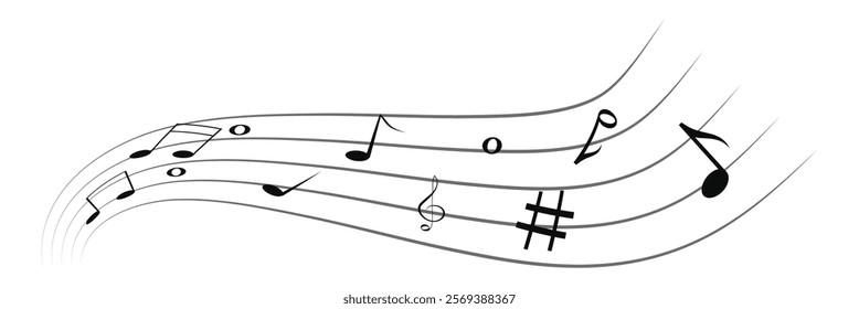 Musical note. Vector isolated on transparent background. Illustration of music sound, tune bass treble. Music notes vector.