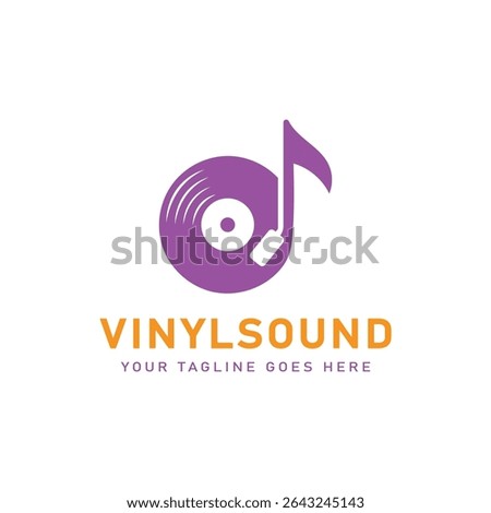 Musical note and vinyl record logo vector design. Turntable illustration