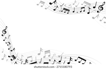 Diseño de onda de nota musical. Fondo de melodía de nota musical. Ilustración vectorial