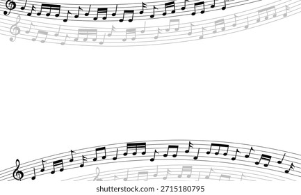 Design de onda de notas musicais. Fundo de melodia de nota musical. Ilustração vetorial