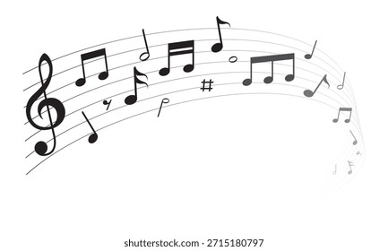 Musical note wave design. Musical note melody background. Vector illustration
