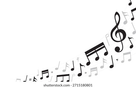 Design de onda de notas musicais. Fundo de melodia de nota musical. Ilustração vetorial